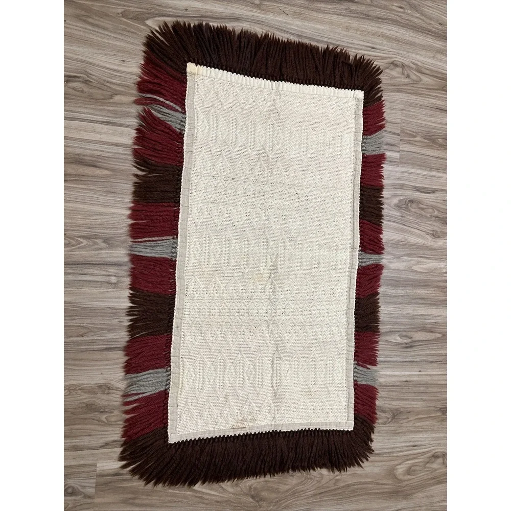 VTG Hand Loomed Kilim Rug Woven Wool Brown Maroon 25